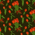 Flat vector bunch of red tulips seamless pattern Royalty Free Stock Photo