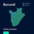 Flat vector Burundi map in turquoise colors on a dark blue background.
