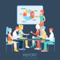 Flat vector business report, presentation - boss and team