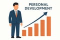 Flat vector candidate standing beside personal development chart with upward arrow, isolated Royalty Free Stock Photo