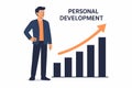Flat vector candidate standing beside personal development chart with upward arrow, isolated Royalty Free Stock Photo