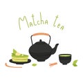 Flat vector cartoon illustration of matcha tea Royalty Free Stock Photo