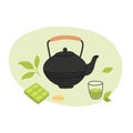 Flat vector cartoon illustration of matcha tea Royalty Free Stock Photo