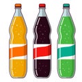 Cola bottle glass.Lemonade plastic bottles.Orange soda.Cold drinks.