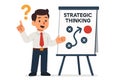 Flat vector character answering question with clear infographic on flip chart, strategic thinking, isolated Royalty Free Stock Photo