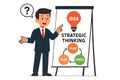 Flat vector character answering question with clear infographic on flip chart, strategic thinking, isolated Royalty Free Stock Photo