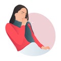 Flat vector character illustration woman sick cough and fever showing coronavirus COVID-19 symptoms. Suitable for all needs, such