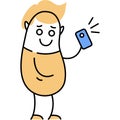 Flat vector character using mobile phone icon