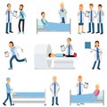 Flat vector characters set of medical workers and sick people in different situations