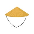 Flat vector of classic Asian conical hat made of straw. Traditional Chinese or Vietnamese headdress. Farmer s headwear Royalty Free Stock Photo