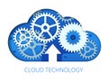 Flat vector cloud technology and commnication concept. Blue Cloud on digital background