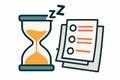 Flat vector concept of procrastination with hourglass, nap icon and unfinished tasks, isolated on white Royalty Free Stock Photo
