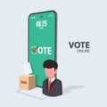 Flat vector concept voting online, e-voting, selection internet system. Concept of online choices with box, bulletins and young
