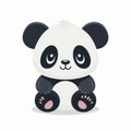 Flat Vector Cute Cartoon Panda Character. Funny Smiling Sitting Panda Bear in Front View