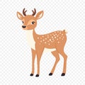 Flat Vector Cute Deer. Little Deer Icon. Adorable Walking Deer or Reindeer Cartoon Character Isolated on White