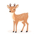 Flat Vector Cute Deer. Little Deer Icon. Adorable Walking Deer or Reindeer Cartoon Character Isolated on White