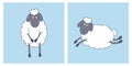 Flat Vector Cute Funny Sheep - Standing and Flying. Cartoon Sheep Character. Vector Illustration Royalty Free Stock Photo