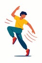 Flat vector dancer in dynamic pose with motion lines, colorful clothing, isolated on white Royalty Free Stock Photo