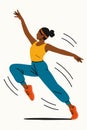 Flat vector dancer in dynamic pose with motion lines, colorful clothing, isolated on white Royalty Free Stock Photo