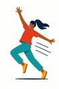Flat vector dancer in dynamic pose with motion lines, colorful clothing, isolated on white Royalty Free Stock Photo