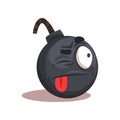 Flat vector design of bomb emoji. Face with winking eye and red stuck-out tongue. Cartoon graphic element for mobile app Royalty Free Stock Photo