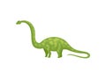 Flat vector design of green apatosaurus or brachiosaurus. Giant dinosaur with long neck and tail