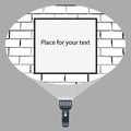 Flat vector design of hand flashlight and projection round light beam on frame or sign for ads hanging on brick wall.