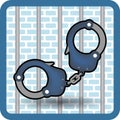 Flat vector design of Handcuffs on jail background Royalty Free Stock Photo