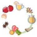 Flat vector. Diagram how to make an apple drink with raisins and herbs