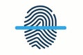 Flat vector digital fingerprint with scanning beam, biometric AI system, isolated on white Royalty Free Stock Photo