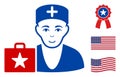 Flat Vector Doctor Case Icon in American Democratic Colors with Stars