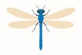 Flat vector dragonfly in top view with long wings and vivid blue body, vector-friendly, isolated on white Royalty Free Stock Photo