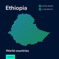 Flat vector Ethiopia map in turquoise colors on a dark blue background. Stylized map icon of Ethiopia. Royalty Free Stock Photo
