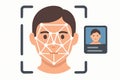 Flat vector face recognition frame scanning human face, AI surveillance theme, isolated on white Royalty Free Stock Photo