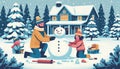 A fun winter activity full of creativity and teamwork, building memories in the snow. Royalty Free Stock Photo