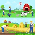 Flat vector farm profession farmer worker people web banners Royalty Free Stock Photo