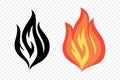 Flat Vector Fire Flame Icon Set. Campfire Shape Sign, Isolated. Bonfire Collection. Vector Illustration Royalty Free Stock Photo