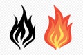 Flat Vector Fire Flame Icon Set. Campfire Shape Sign, Isolated. Bonfire Collection. Vector Illustration Royalty Free Stock Photo