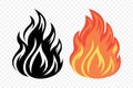 Flat Vector Fire Flame Icon Set. Campfire Shape Sign, Isolated. Bonfire Vector Illustration for Outdoor, Adventure, and Royalty Free Stock Photo