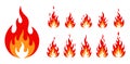 Flat Vector Fire Flame Icon Set in Red and Orange Royalty Free Stock Photo