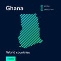 Flat vector Ghana map in turquoise colors on a dark blue background. Stylized map icon of Ghana