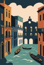 Flat vector gondola venice grand canal italy city attraction background