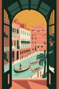 Flat vector gondola venice grand canal italy city attraction background Royalty Free Stock Photo