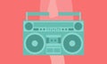 Flat vector of body of woman holding green boombox against coral background Royalty Free Stock Photo