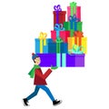 Flat vector Greeting Card illustration with guy buying presents