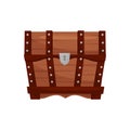 Flat vector icon of antique wooden chest with brown stripes and metal keyhole. Big storage box for treasures Royalty Free Stock Photo