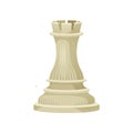 Flat vector icon of beige chess piece - rook castle or tower . Wooden figure of strategic board game
