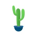 Flat vector icon of big green cactus. Decorative houseplant in blue ceramic pot. Natural element for office or home Royalty Free Stock Photo