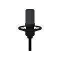 Flat vector icon of black condenser microphone on stand. Mic for recording voice. Equipment for radio or record studio Royalty Free Stock Photo