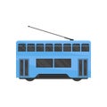 Flat vector icon of blue Hong Kong tramway. Public Chinese transport. Urban tram-train. Modern rail vehicle Royalty Free Stock Photo